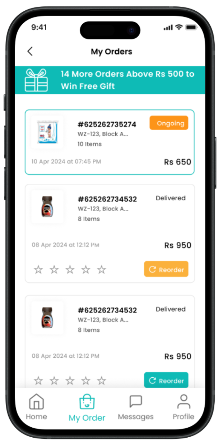 Freegi App Screenshot - My Orders